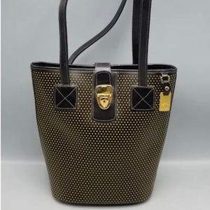 Dooney and Bourke Black Yellow Cabrio Leather Bucket Bag Purse Shoulder Bag.